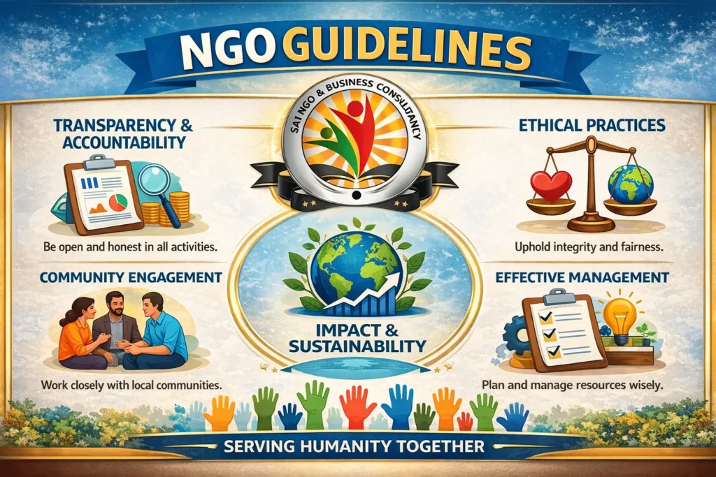 NGO guidelines and sustainability impact infographic